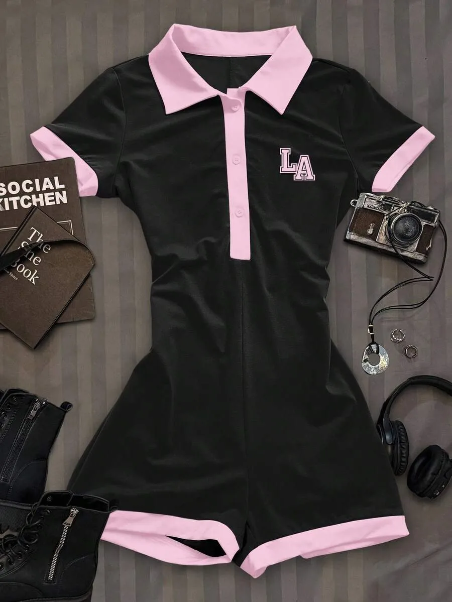 Black & Pink LA Polo Romper