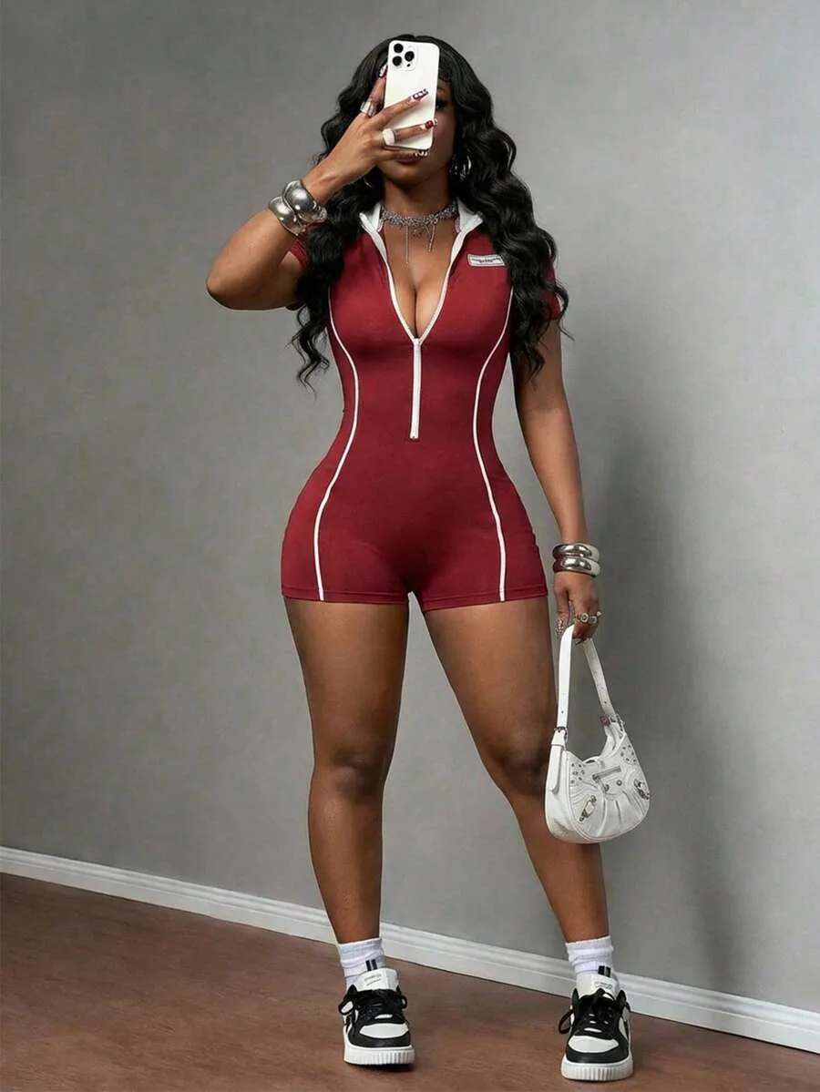Burgundy Zip Sport Romper