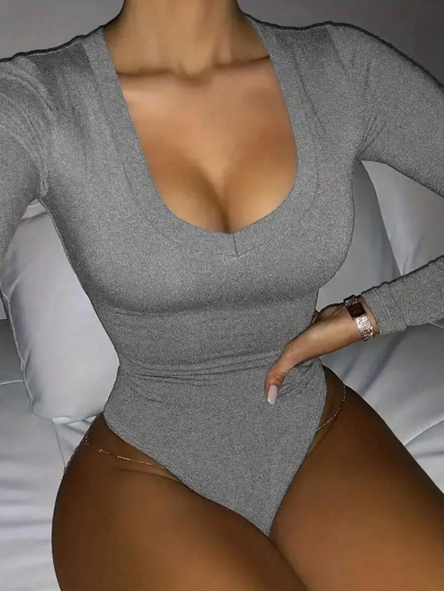 Grey Long-Sleeve Bodysuit