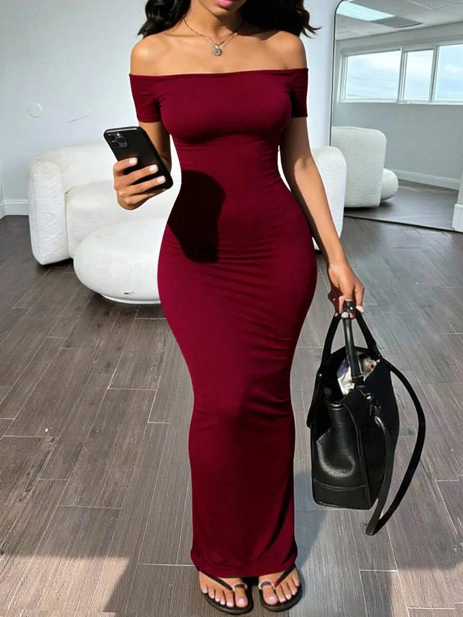 Burgundy Off-Shoulder Maxi Dress — photo 1 of 5
